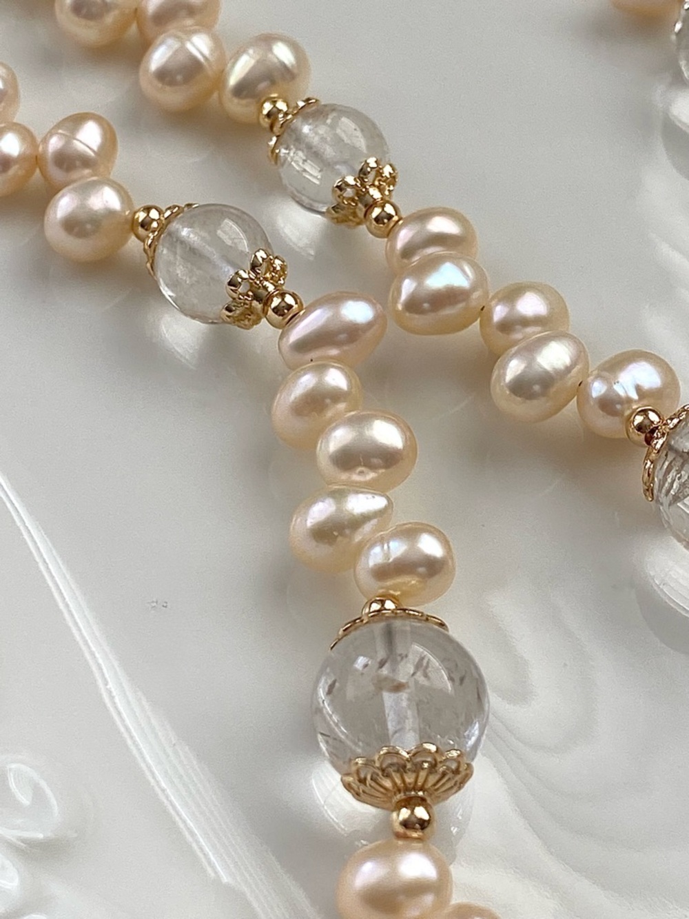 GP66-Handmade High Quality Champagne Freshwater Pearl And Clear Quartz Necklace - Picture 6 of 10
